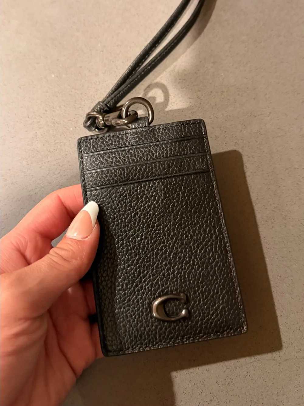 Coach Black Leather ID Card Lanyard with Signature C